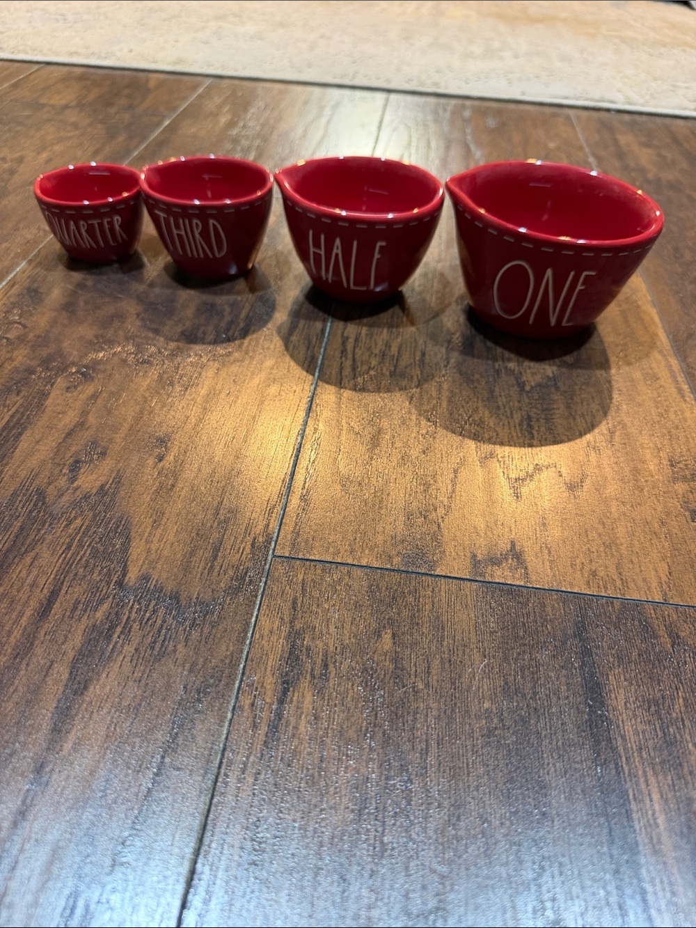 RAE DUNN Artisan Collection Red With White Stitching Measuring Cups Valentines